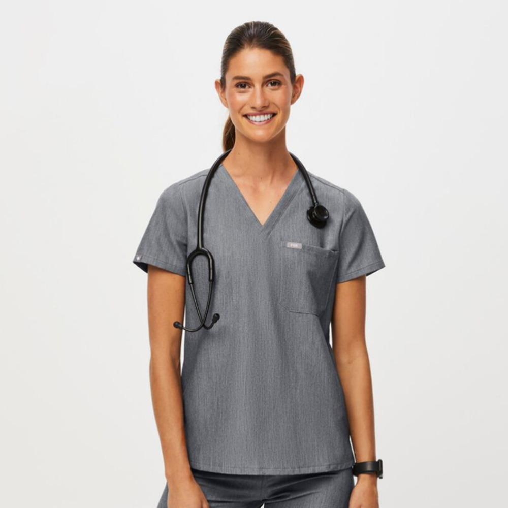 Figs Charcoal V-Neck Women's Short Sleeve Tee